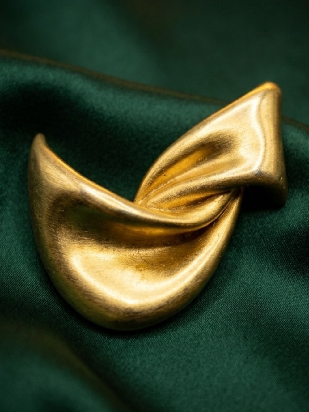 Vintage Minimalist Abstract Folded Ribbon Brooch – Matte Gold Tone